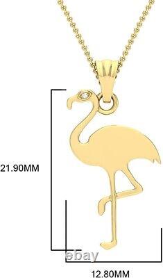 0.003CT Round Real Diamond Flamingo Bird Pendant Necklace 14K Yellow Gold Plated