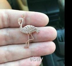 0.90 Ct Round Real Moissanite Women's Flamingo Bird Pendant 14k Rose Gold Plated