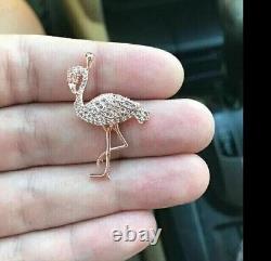 0.90 Ct Round Real Moissanite Women's Flamingo Bird Pendant 14k Rose Gold Plated