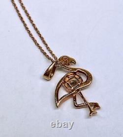 10K Rose Gold. 09TW White Sapphire. 8 Flamingo Pendant on Prince of Wales Chain