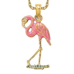 10K Solid Yellow Gold Pink Flamingo Necklace