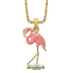 10K Solid Yellow Gold Pink Flamingo Necklace