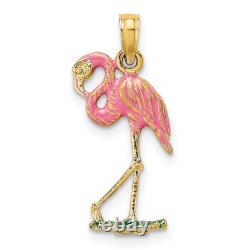 10K Solid Yellow Gold Pink Flamingo Necklace