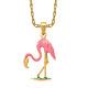 10k Yellow Gold Pink Flamingo Necklace Charm Pendant