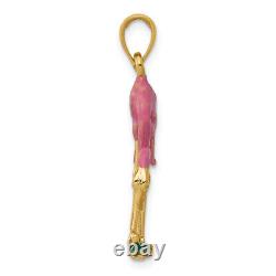 10K Yellow Gold Pink Flamingo Necklace Charm Pendant