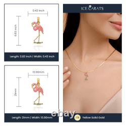 10K Yellow Gold Pink Flamingo Necklace Tropical Bird Pendant Summer Beach Charm