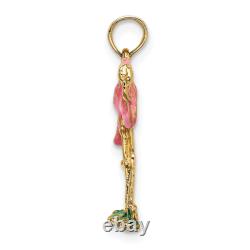 10K Yellow Gold Pink Flamingo Necklace Tropical Bird Pendant Summer Beach Charm