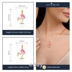 10K Yellow Gold Pink Flamingo Tropical Summer Bird Necklace Pendant Charm