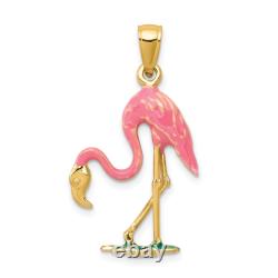 10K Yellow Gold Pink Flamingo Tropical Summer Bird Necklace Pendant Charm