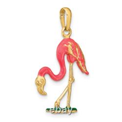 10K Yellow Gold Pink Flamingo Tropical Summer Bird Necklace Pendant Charm