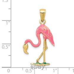 10K Yellow Gold Pink Flamingo Tropical Summer Bird Necklace Pendant Charm