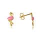 14k Solid Yellow Gold Pink Flamingo Tropical Bird Enamel Stud Earrings