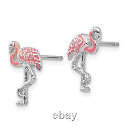 14K White Gold Pink Flamingo Earrings