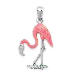 14K White Gold Pink Flamingo Tropical Summer Bird Necklace Pendant Charm