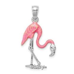 14K White Gold Pink Flamingo Tropical Summer Bird Necklace Pendant Charm