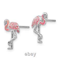 14K White Gold Pink Flamingo Tropical Summer Bird Stud Earrings