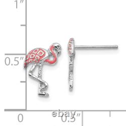 14K White Gold Pink Flamingo Tropical Summer Bird Stud Earrings