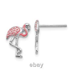 14K White Gold Pink Flamingo Tropical Summer Bird Stud Earrings