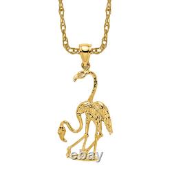 14K Yellow Gold 3 Dimensional Double Flamingo Necklace Charm Pendant