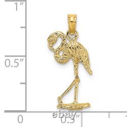 14K Yellow Gold Flamingo Head Up Necklace Charm Pendant