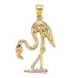 14K Yellow Gold Flamingo Necklace Charm Pendant