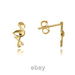 14K Yellow Gold Flamingo Tropical Bird Stud Earrings