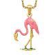 14k Yellow Gold Pink Flamingo Necklace Tropical Bird Pendant Summer Beach Charm