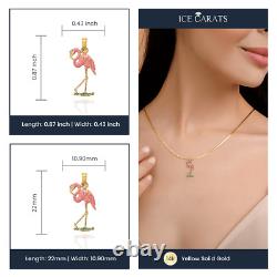 14K Yellow Gold Pink Flamingo Tropical Summer Bird Necklace Pendant Charm