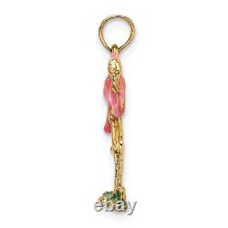 14K Yellow Gold Pink Flamingo Tropical Summer Bird Necklace Pendant Charm