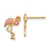 14k Yellow Gold Pink Flamingo Tropical Summer Bird Stud Earrings