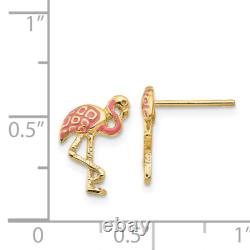 14K Yellow Gold Pink Flamingo Tropical Summer Bird Stud Earrings