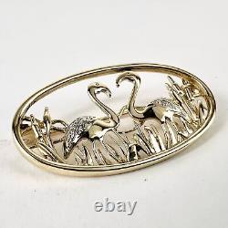 14k Yellow Gold Flamingo Bird Diamond Broach Pin 1 1/2'