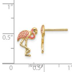 14k solid yellow gold pink flamingo studs summer beach earrings tropical bird