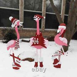 17.7 In. Christmas Metal Flamingo Trio Yard Art