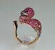 18k Rose Gold Diamond Ruby Pink Sapphire Statement Flamingo Bird Animal Ring