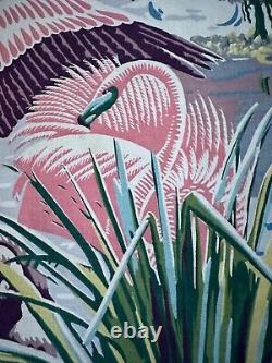 1930s Deco Rarest FLAMINGO Miami Beach HAWAII Bird Barkcloth Era Vintage Fabric