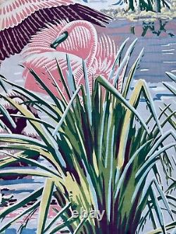 1930s Deco Rarest FLAMINGO Miami Beach HAWAII Bird Barkcloth Era Vintage Fabric