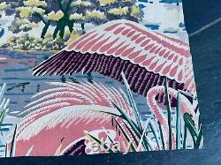 1930s Deco Rarest FLAMINGO Miami Beach HAWAII Bird Barkcloth Era Vintage Fabric