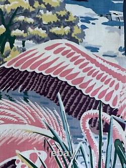 1930s Deco Rarest FLAMINGO Miami Beach HAWAII Bird Barkcloth Era Vintage Fabric