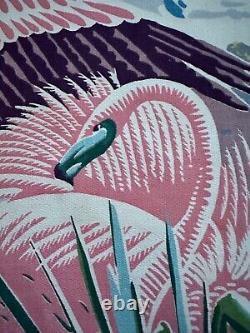 1930s Deco Rarest FLAMINGO Miami Beach HAWAII Bird Barkcloth Era Vintage Fabric