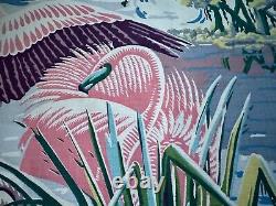 1930s Deco Rarest FLAMINGO Miami Beach HAWAII Bird Barkcloth Era Vintage Fabric