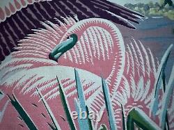 1930s Deco Rarest FLAMINGO Miami Beach HAWAII Bird Barkcloth Era Vintage Fabric