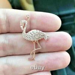 1.00Ct Round Cut Lab Created Diamond Flamingo Bird Pendant 14k Rose Gold Plated