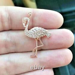 1.00Ct Round Cut Lab Created Diamond Flamingo Bird Pendant 14k Rose Gold Plated