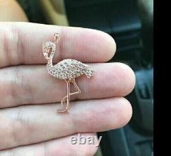 1.00Ct Round Cut Lab Created Diamond Flamingo Bird Pendant 14k Rose Gold Plated