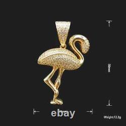 1.70Ct Round Cut Real Moissanite Flamingo Bird Pendant 14K Yellow Gold Plated