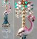 1 Pink Flamingo Bird Swag Lamp Chandelier Glass Crystal Brass Porcelain Tropical