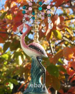 1 Pink Flamingo Bird Swag Lamp Chandelier Glass Crystal brass porcelain Tropical