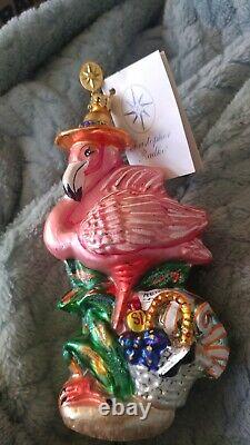 2002 Christopher Radko Flamingo Beach Bird Christmas Ornament 6.5 Rare