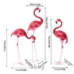 2Pcs/3Pcs Metal Pink Flamingo Yard Outdoor Lawn Garden Decor Art Ornament Statue